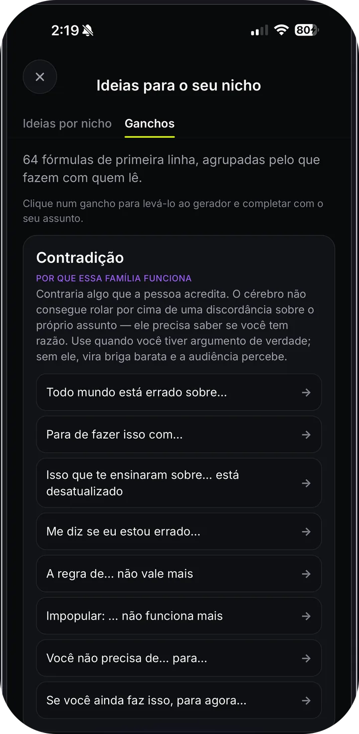 The SwipeSwipe app showing the hook list by family